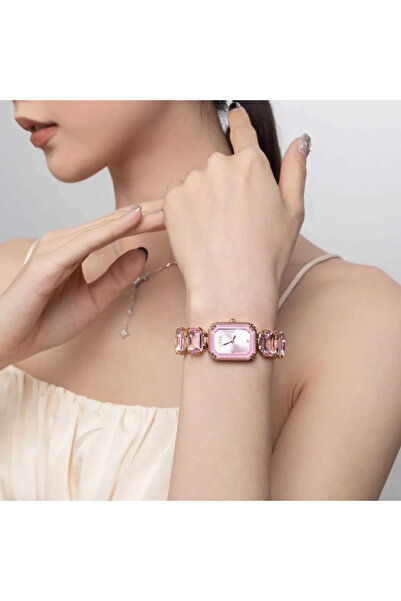 İA İLERİADIM Pink Crystal Cut Stone Women's Wristwatch