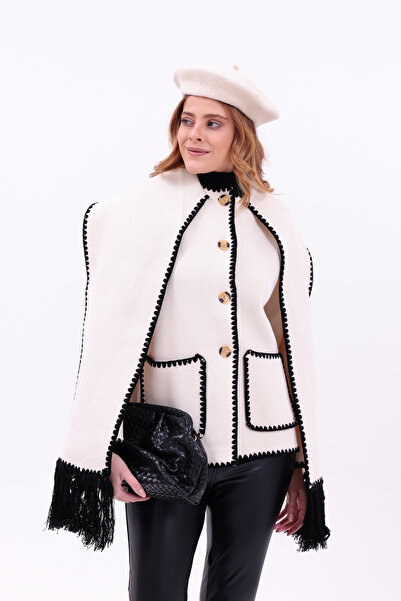 saint majesta Women's Embroidered Scarf Thick Cashmere Knitwear Jacket-Cardigan |   Extra Warm Winter