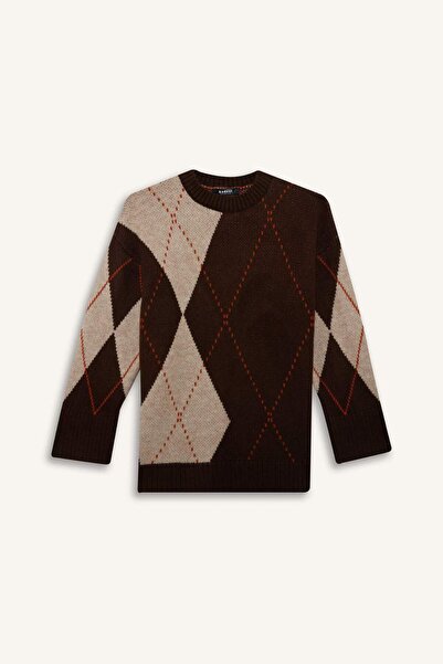 DeFacto Regular Fit Crew Neck Diamond Pattern Knitwear Sweater Tunic G0711Ax25Wn