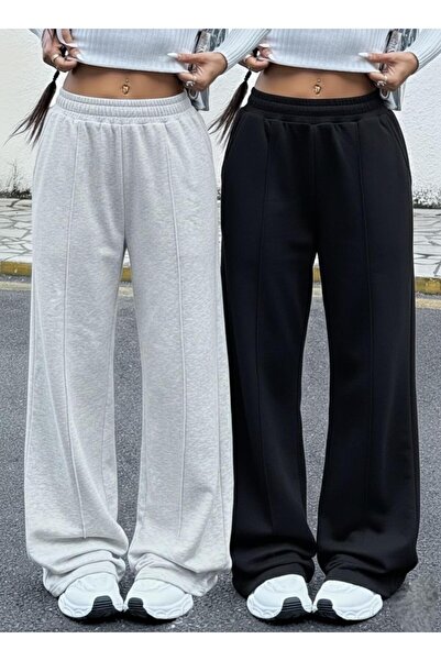 LACKH 2 Pieces Wide Leg Black Gray Women's Sweatpants