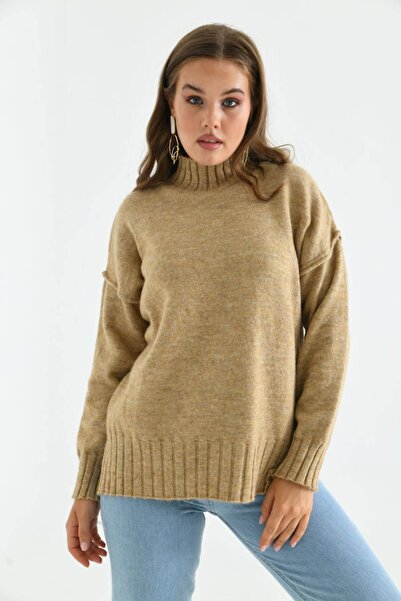 Noi Belis Oversized Soft Textured Mock Neck Knitwear Sweater Aw25Kz0087