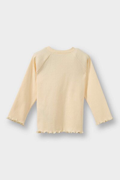 DeFacto Baby Girl Crew Neck Bow Detail Corded Fabric Ribbed Knit Long Sleeve T-Shirt G5772A525Wn
