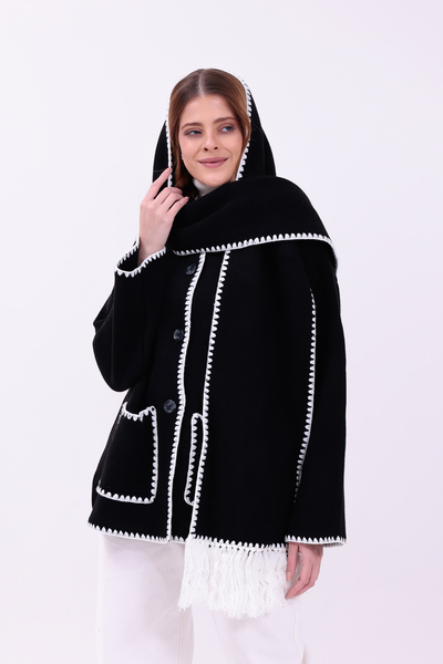 saint majesta Women's Embroidered Scarf Thick Cashmere Knitwear Jacket-Cardigan |   Extra Warm Winter