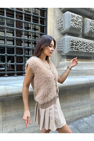 ikomteks Plush Knitwear Buttoned Vest