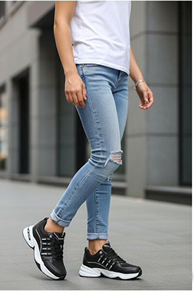 Bonjey Pantofi sport unisex ortopedici cu talpă înaltă, alb-negru, pentru mer...