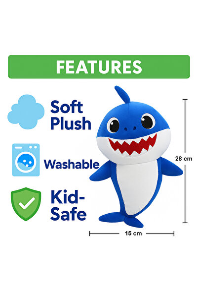 REZZOSS Singing Baby Shark Plush Toy with Lights – 28cm Musical Soft Toy for Kids Boys & Girls Playing Toy