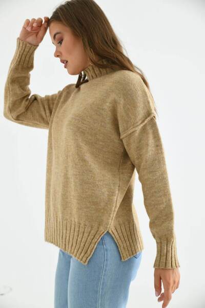Noi Belis Oversized Soft Textured Mock Neck Knitwear Sweater Aw25Kz0087