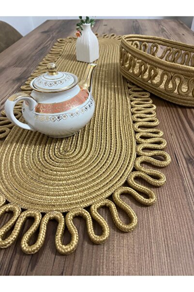 eftlyhome Runner Basket Set, Jute, Wicker, American Service, Cutlery Set, Plate Coaster, Presentation, Bread Basket