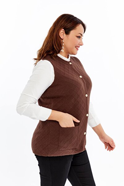 Laden Women's Knitwear Bearded Plus Size Mother Winter Vest