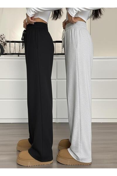 LACKH 2 Pieces Wide Leg Black Gray Women's Sweatpants