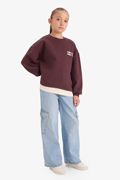 DeFacto Φούτερ για κορίτσια Overshirt Fit Back με τύπωμα με μαλακό χνουδωτό εσωτερικό μέρος G6263A825WN