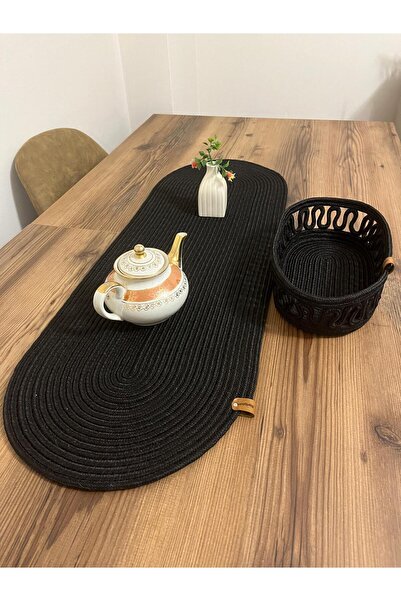 eftlyhome Runner Basket Set, Jute, Wicker, American Service, Cutlery Set, Plate Coaster, Presentation, Bread Basket