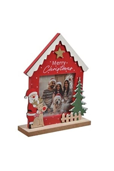 Jumbo WOODEN PHOTO FRAME RED CHRISTMAS HOUSE 'MERRY CHRISTMAS'
