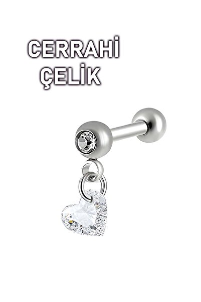 MORNEVA Cerrahi Çelik Kristal Kalp Taş Sallantılı Lobe Tragus Helix Piercingi (1 Adet)