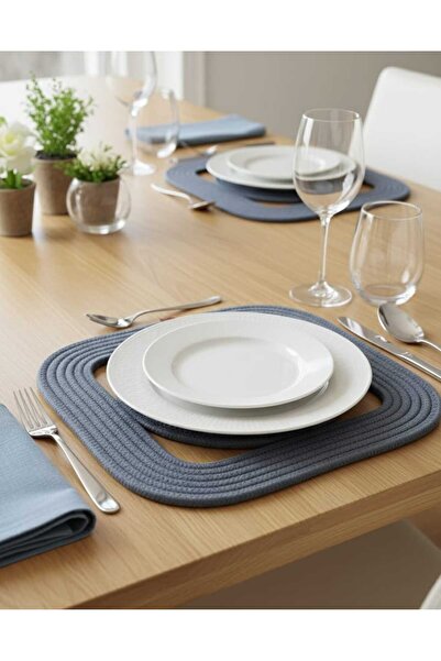 MTG JÜT TASARIM Gri Kare Model Jüt Amerikan Servis (Supla) – 6 Adet