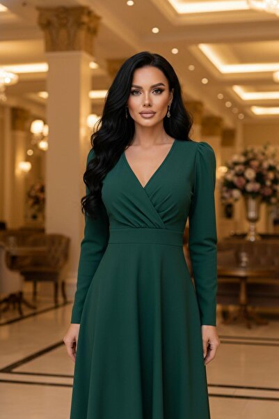 Mossta Elegant Casual & Formal Midi Emerald Green Dress