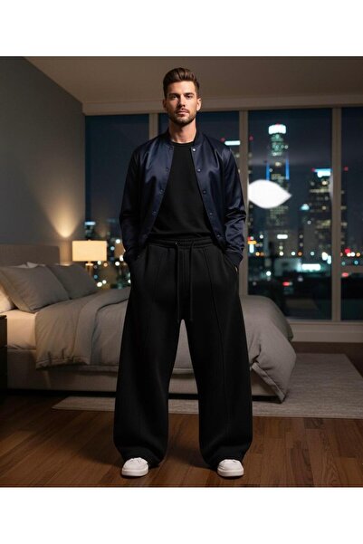 LACKH Pre-Painted Black Men's Wide-Leg Sweatpants Flexible Comfortable Loose Fit