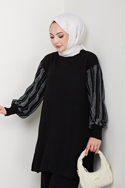 PALME D'OR Women's Glitter Balloon Sleeve Knitwear Trouser Set