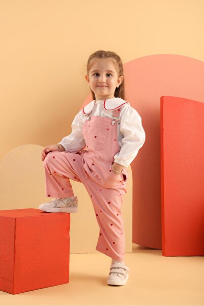 PATİQUE Kalp İşlemeli Kız Salopet - Pembe