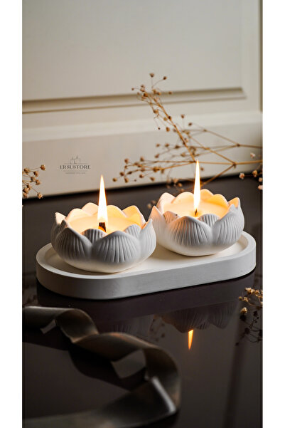 jeane home decor 3 Parça Dekoratif Beton Lotus Mum Seti