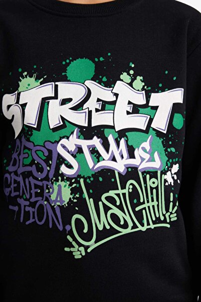 DeFacto Φούτερ για αγόρια με λαιμόκοψη με τύπωμα με μαλακό χνούδι εσωτερικά G5559A825CW