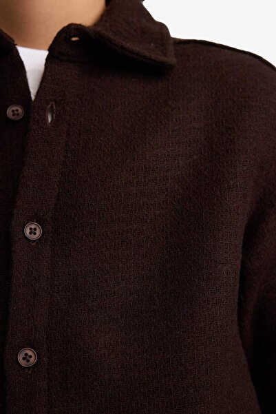 DeFacto Boy's Oversized Wide Fit Polo Neck Waffle Long Sleeve Shirt G3710A825Cw