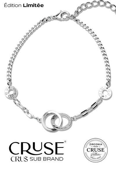 Cruse 925 Ayar Gümüş Zamanın Halkası Bileklik 18 Ayar Beyaz Altın Kaplama