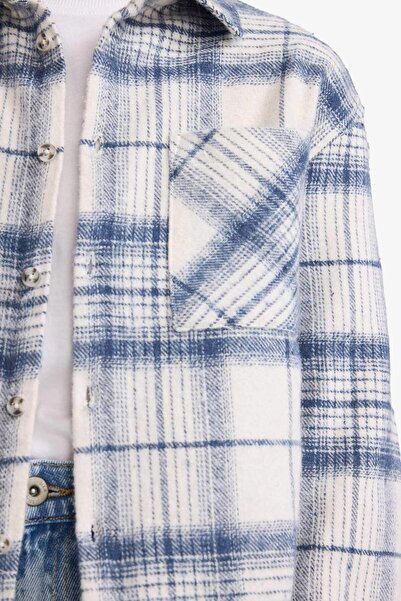 DeFacto Хлопчача сорочка Oversize широкого крою з поло-комірцем, у клітинку, з фланелі, з довгими рукавами G4917A825CW