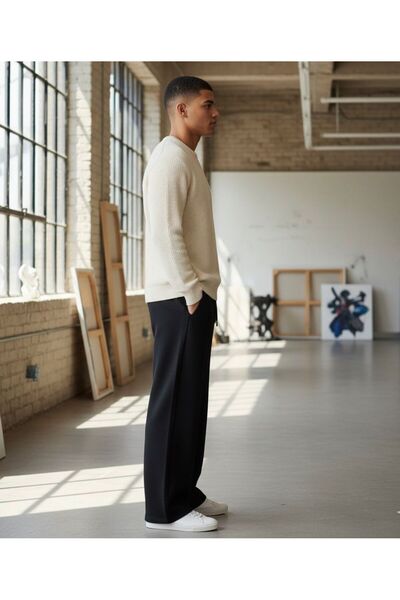 LACKH ΜΠΡΟΣΤΑ ΧΡΩΜΕΝΟ Μαύρο Ανδρικό Φούτερ με φαρδύ πόδι, ελαστικό, άνετο, χαλαρή εφαρμογή