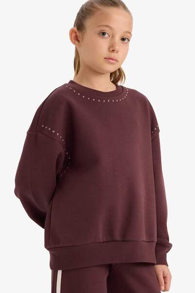 DeFacto Детска блуза с качулка, измита с камъни, с мека подплата от флис G6262A825WN
