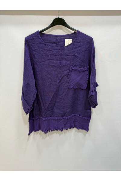 della moor Purple Italian Tassel 4/3 Sleeve Loose Linen Blouse
