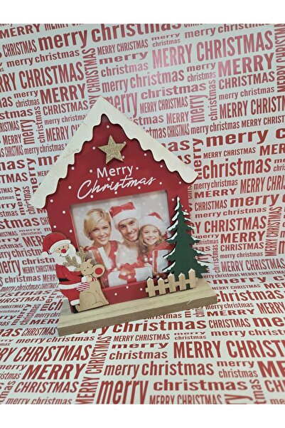 Jumbo WOODEN PHOTO FRAME RED CHRISTMAS HOUSE 'MERRY CHRISTMAS'