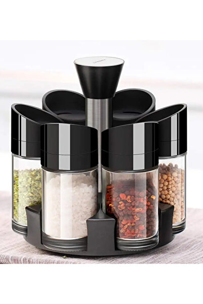 spices 6-piece Spice Organizer, Rotating Stand, Black