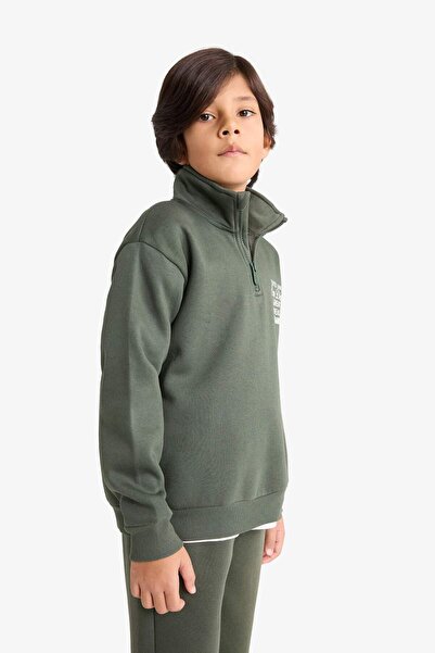 DeFacto Φούτερ για αγόρια με μισό φερμουάρ και μαλακό χνούδι εσωτερικά B με τύπωμα E9600A825AU