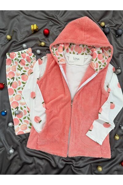 Lena Homewears Women's Soft Welsoft Fleece Hooded Vest Set 3-Piece Pajama Set