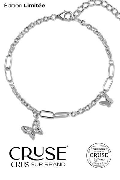 Cruse 925 Ayar Gümüş Özgürlüğün Kanadı Kelebek Bileklik 18 Ayar Beyaz Altın K...