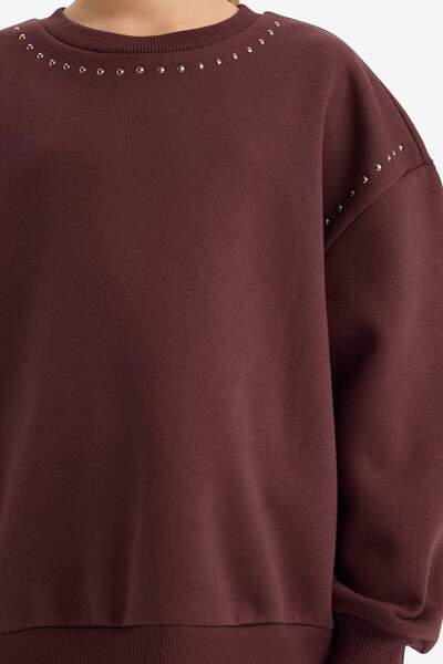 DeFacto Детска блуза с качулка, измита с камъни, с мека подплата от флис G6262A825WN