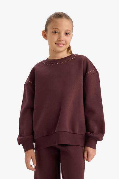 DeFacto Детска блуза с качулка, измита с камъни, с мека подплата от флис G6262A825WN