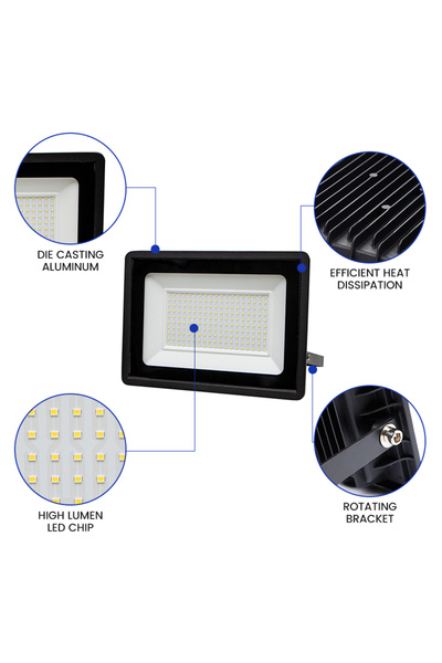 WYF LED floodlight 100W - 9000 lm, 6500K, IP66 protection, reflector, without motion sensor, 50,000h