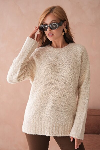 Noi Belis Oversized Soft Textured Crew Neck Knitwear Sweater Aw25Kz0085