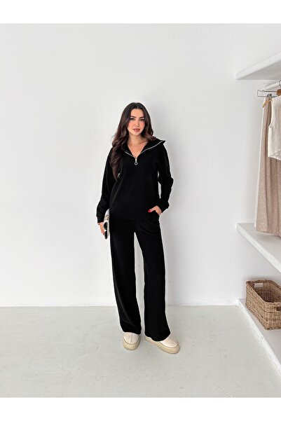 winmoda طقم رياضي نسائي من قماش سالونيك |   بدلة رياضية نسائية محبوكة |   طقم مريح بسحاب