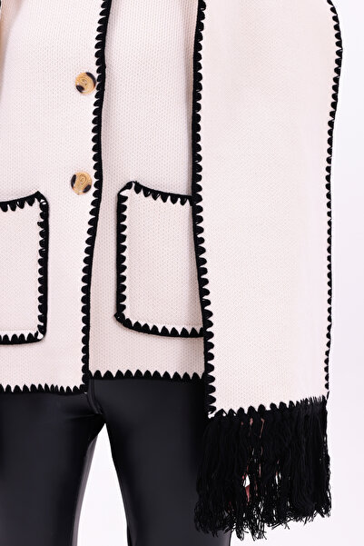 saint majesta Women's Embroidered Scarf Thick Cashmere Knitwear Jacket-Cardigan |   Extra Warm Winter