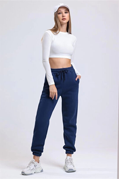 ZENGEZUR MALL Drnds 3 Thread Fleece-Lined Leg Elasticated Tracksuit Navy Blue İs001 (220704) (Size: m)