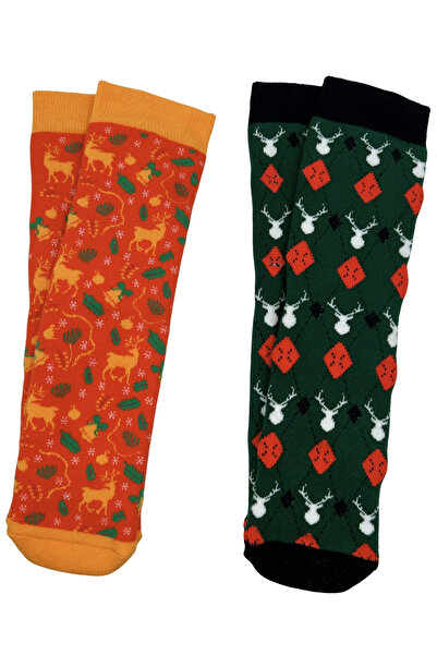 Sofist İstanbul Christmas Themed Cotton Towel Socks Set of 2 Soft Christmas Patterned Socks Set in a Special Gift Bag