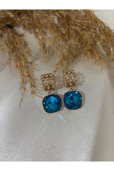 stainless steell أقراط VIP من حجر الزركون الأزرق