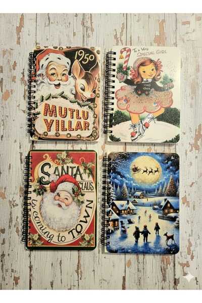 Mia Pera Glittery 4-Piece Pocket Notebook New Year Unlined Spiral 11X14.5 cm Christmas Snowman Gift