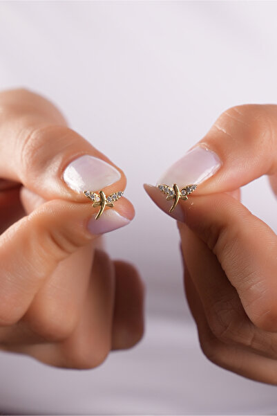 SUNSHINE 925 Ayar Gümüş Gold Kaplamalı Taşlı Yusufcuk Küpe