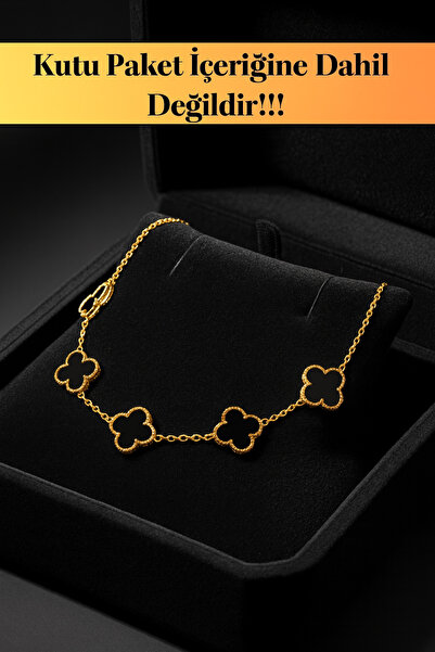 İyyaKee Altın Kaplama Gece Siyahı Oniks Taşlı Form Detaylı Petal Yaprak Model...