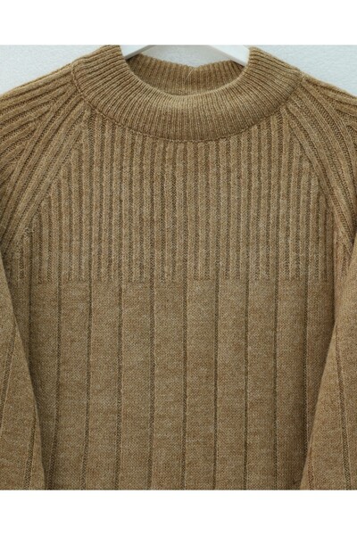 Modamorfo Corded Fabric Slit Long Knitwear Dress -Mink