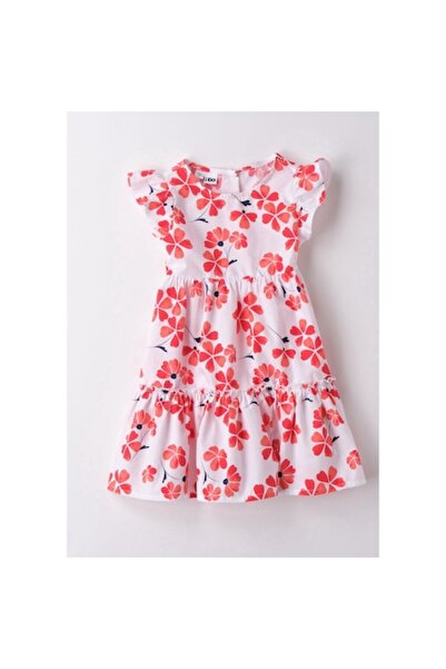 İDO I Do - Lightweight floral print dress for girls, White, Red, 122 cm